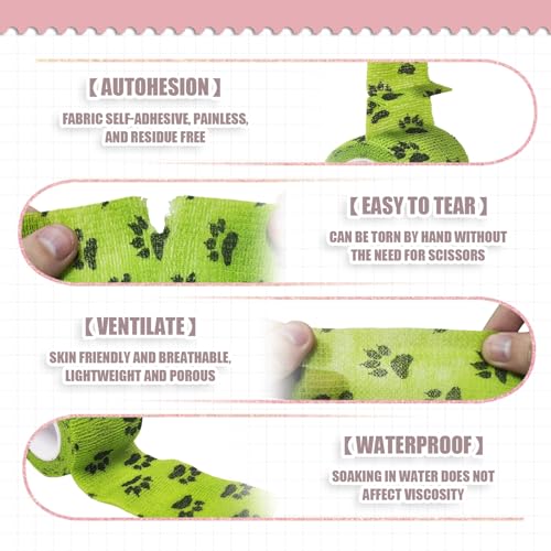 Vet Wrap for Dogs,Bandage Wrap,12Pcs 2 Inches X 5 Yards Pet PreWrap Cohesive Bandages Bulk Self Adhesive Dog Paw Protector for Horse, Cat, Bird, Pet Animal