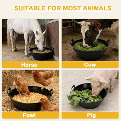 4Pcs Rubber and Plastic Feed Pan with Handle, 3 Gallon / 12 Quart