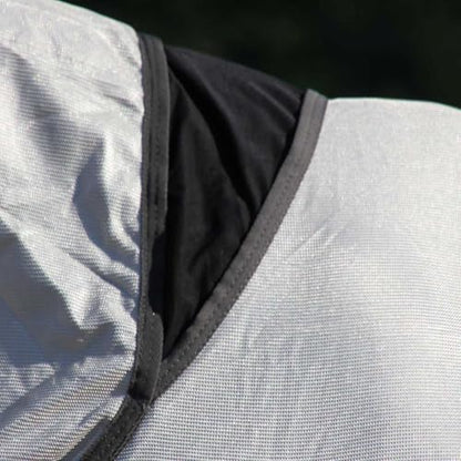 Country Pride Deluxe Mesh Fly Sheet, Full-Coverage Horse Fly Protection, Belly Band, Attached Neck Cover, Shoulder Gussets, Tail Cover, Adjustable Fit, Grey with Silver Trim (82 in) - size: 82 in