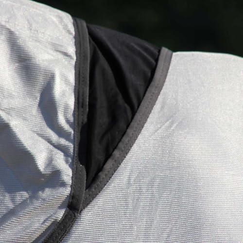 Country Pride Deluxe Mesh Fly Sheet, Full-Coverage Horse Fly Protection, Belly Band, Attached Neck Cover, Shoulder Gussets, Tail Cover, Adjustable Fit, Grey with Silver Trim (70 in) - size: 70 in