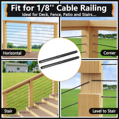 DN Mate Black Cable Railing Kit Swage Lag Screws 100Pack for 1/8" Cable | Cable Railing Hardware for Wood Post, Deck/Stair, Left&Right Handed Thread T316 Stainless Steel Marine Grade DM45 with Wrench - color: Black