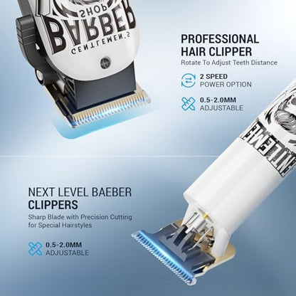 BESTBOMG® Professional Hair Clippers for Men, Clipper & Trimmer Set, White - color: White