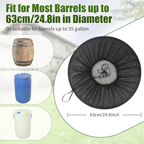 Pop Up Mesh Cover for Rain Barrels with Drawstring, 2 Pack Water Rain Barrel Netting Screen Water Collection Buckets Tank Protector Cover Net to Keep Leaves and Debris Out, 24.8 Inch