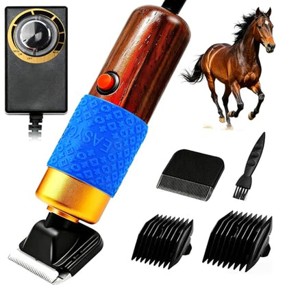 Horse Clippers 200W, Professional Animal Grooming Clippers with 2 Blades, 10ft Cord, Stepless Speed, Low-Noise Electric Clippers for Horses Sheep Goats Dogs
