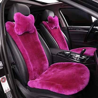 OGLAND Fuzzy Sheepskin Car Seat Cover for Soft Fluffy Genuine Wool Cushion - color: Magenta