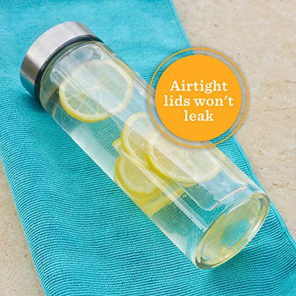 16oz Juice Bottles, Wide Mouth Glass Water Bottles & Stainless Steel Lids | 4-Pack Glass Bottles for Juicing, Smoothies, Beverage Storage, BPA-Free, Leakproof, Reusable, Borosilicate Glass Jars, Clear - size: 16 Ounces