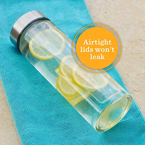 16oz Juice Bottles, Wide Mouth Glass Water Bottles & Stainless Steel Lids - size: 16 Ounces