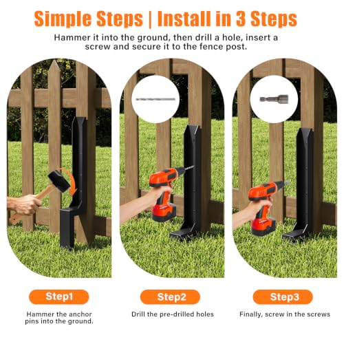 1 Pcs Fence Post Repair Kit,4×4/6x6 Fence Post Support,Heavy Duty Post Anchor Ground Spike with One-Piece Steel Anchor & Stakes for Repair Tilted, Broken Wood Fence Post - size: One-Piece