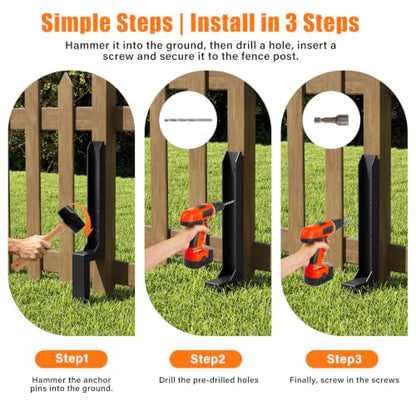 1 Pcs Fence Post Repair Kit,4×4/6x6 Fence Post Support,Heavy Duty Post Anchor Ground Spike with One-Piece Steel Anchor & Stakes for Repair Tilted, Broken Wood Fence Post - size: One-Piece