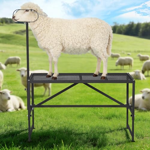 Garvee Goat Milking Stand, 47x23 Inch Livestock Stand, Metal Sheep Milking and Shearing Stand 21" to 33" Adjustable Height, with Headpiece and Nose Loop - color: Black