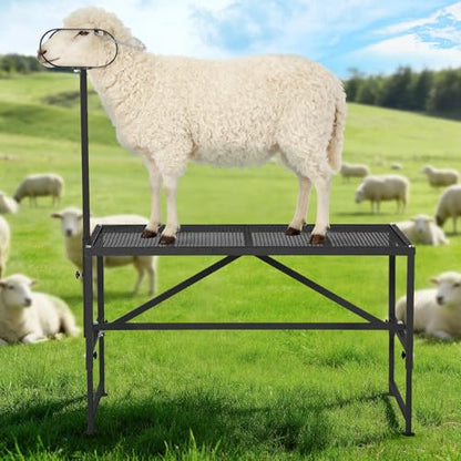 Garvee Goat Milking Stand, 47x23 Inch Livestock Stand, Metal Sheep Milking and Shearing Stand 21" to 33" Adjustable Height, with Headpiece and Nose Loop - color: Black