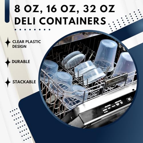 Green Direct Deli Containers with Lids, Disposable Plastic Lunch Combo 60 Sets, 20 8 oz. & 20 16 oz. & 20 32 oz. Clear Food Storage Containers Leakproof, Plastic Round Freezer Soup Containers for Food