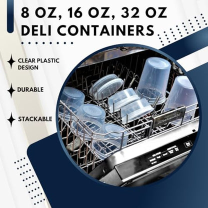 Green Direct Deli Containers with Lids, Disposable Plastic Lunch Combo 60 Sets, 20 8 oz. & 20 16 oz. & 20 32 oz. Clear Food Storage Containers Leakproof, Plastic Round Freezer Soup Containers for Food