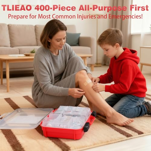 400 Pieces All-Purpose First Aid Kit, Organized Dual-Layer Wall