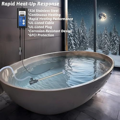 1500W Submersible Water Heater Portable Electric Pool and Hot Tub Immersion Water Heater with Temp Control, WiFi Timer for Bathtub, Spa, Swimming pool, above ground pool and Inflatable Pool