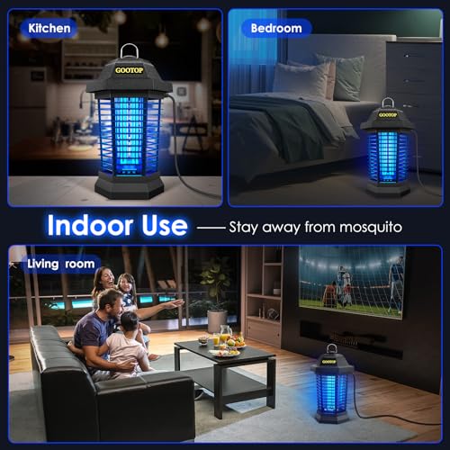 GOOTOP Bug Zapper Outdoor, Mosquito Zapper, 4200V 3 Prong Plug in Electric Fly Zapper, Mosquito Killer, Fly Traps, Flying Insects Zapper Indoor Outdoor, ABS Plastic Outer (Black) - color: BLACK