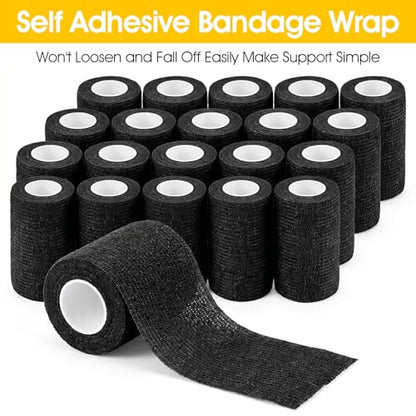 24 Packs Self Adhesive Bandage Wrap, Black Bandage Wrap 4 Inch x 5 Yard, Elastic Cohesive Bandages Tape for Sports Wrist Ankle Support, Vet Wraps for Horses Dogs Wound Care