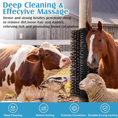 3 Pack Livestock Scratching Brush, Black | Animal Scratcher, Itch Relief Grooming, Horse Goat Cow Scratcher, Fence Post Mounting, Durable Bristles, Farm Livestock Care - color: Black