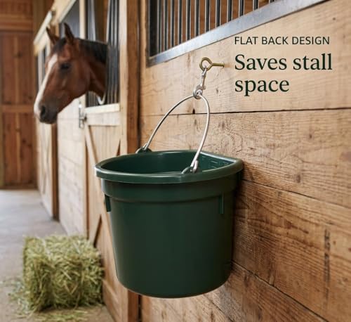 Flat-Back Utility Bucket – 8 Quart, Heavy-Duty Polyethylene | Space-Saving Flat-Back Design, Reinforced Wire Carry Bail, Integrated Hanging Notch, Farm & Stable Utility