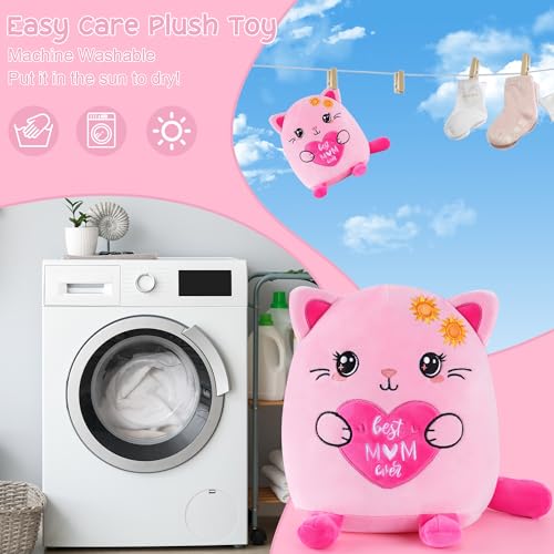 Best Mom Ever Gifts, 10-Inch Pink Cat Stuffed Animal Mom Birthday Gift from Daughter Son, Unique Present Ideas for Birthday Mother’s Day Christmas, Cute Plush Toy for Girl Boy New Moms - style: Mom Cat