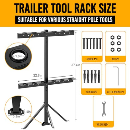 Utility Trailer Tool Rack with 6 Rubber Holes with Brackets , Dark Black - color: Dark Black