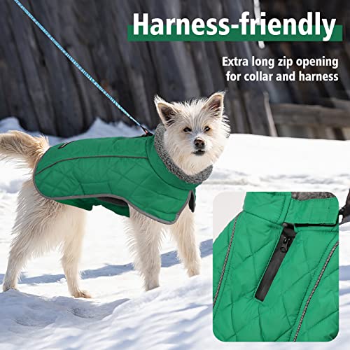 Fragralley Dog Coat Large, Waterproof Dog Jacket with Warm Fleece Lining, Adjustable Reflective Dogs Winter Coat, Turtleneck Pet Coats for Cold Weather (Green L) - color: Green, size: Large