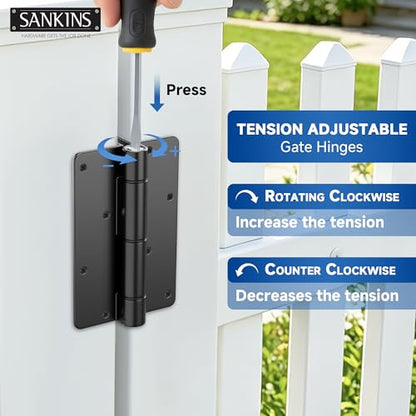 5-3/4" Adjustable Self Closing Aluminum Gate Hinges, Heavy Duty Gate Hinges for Metal Gates, Legged Door Hinges Fence Gate Hinge for Pool Gate, Aluminum Gate, 2pcs, Black