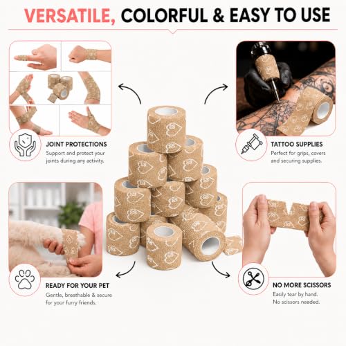 Latex Free Self Adhesive Bandage Wrap - 2 Inch x 5 Yards, 24 Pack - color: Beige, size: 24 Count (Pack of 1)