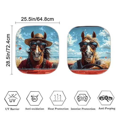 Fashion Horse Car Windshield Sun Shade 2-Piece Foldable Car Sunscreen Blocks UV Rays and Keeps Vehicle Cool for Most Sedan Truck SUV - color: Fashion Horse