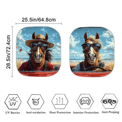 Fashion Horse Car Windshield Sun Shade 2-Piece Foldable Car Sunscreen Blocks UV Rays and Keeps Vehicle Cool for Most Sedan Truck SUV - color: Fashion Horse