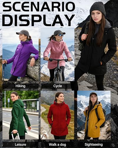 iCreek Women's Waterproof Softshell Rain Jacket Fleece Lined Hood Long Coat - color: Black, size: X-Small