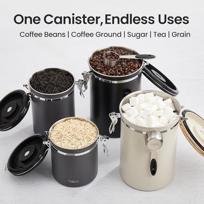 Veken Coffee Canister,39OZ, 2.2lbs,Large Airtight Stainless Steel Container - color: Cream, size: 39 oz