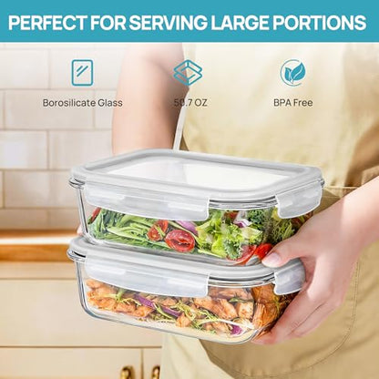 Vtopmart 2Pack 1500ml/50.7oz Large Glass Storage Containers With Lids, Grey - color: Grey, size: 50.7oz
