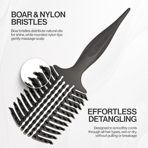 COCCO Aura Vent Boar Brush, Dual-Curved Design for Faster Drying - color: Black