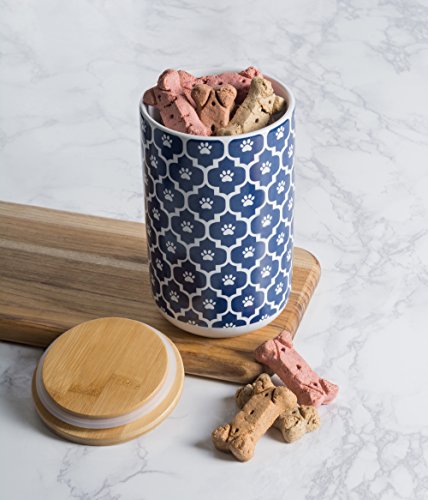 Bone Dry Lattice Collection Pet Bowl & Canister, Treat Canister, 4x6.5", Nautical Blue - color: Nautical Blue, size: Treat Canister, 4 x 6.5 in (Pack of 1)