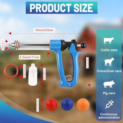 50ML Semi-Automatic Livestock Syringe, Continuous-Injection Syringe | Livestock Liquid Dispenser features a leak-resistant design and steady output for efficient farm use - color: Blue - Single Pack