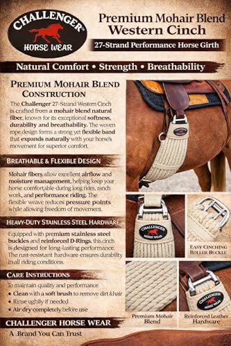 Horse Western 27 Strand Double Weave Tan Mohair Roper Cinch 97RT07 - color: Cream, size: 24" L x 7" W