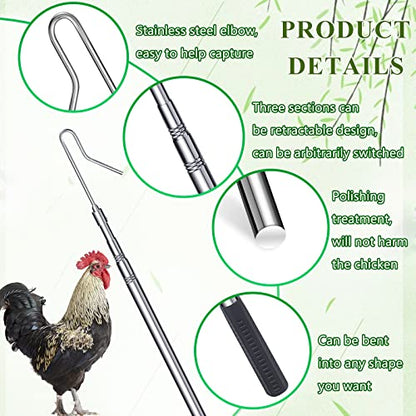 Fabbay Chicken Catcher Leg Hook Stainless Steel Retractable Long 24 to 59 Inch Chicken Grabber Leg Hook Coop Accessories Tool Pole for Poultry Turkey Geese Duck Fowl Bird Sheep Goat Farm Animal