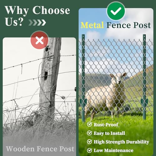 Metal Fence Posts Heavy Duty U-Post Stakes for Wire Fencing, 4 FT Green - color: Green, size: 4FT-20P