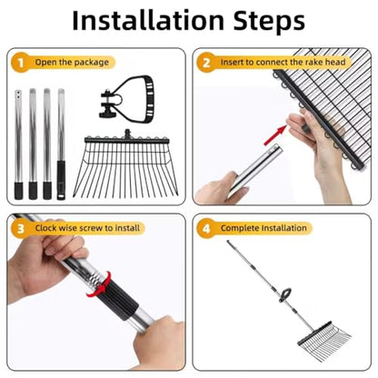65In Pitch Forks for Garden, Long Handle Adjustable Steel Handle