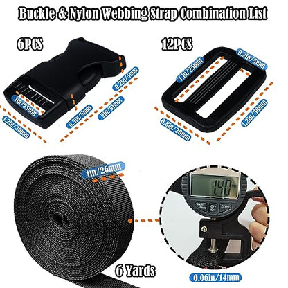 1 Inch Buckles and Straps Kit, 6 Buckles and 6 Yards Nylon Webbing Straps. - color: 1 Inch Buckles Straps