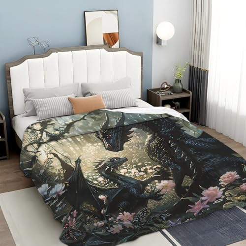 Dragon Throw Blanket Dragon Mom Kids Gift for Boy Girl 80"x60" - color: Dragon, size: 80" x 60"