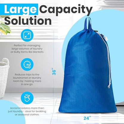 Handy Laundry Mesh XL Laundry Bag 24"x36" 2-Pack with Shoulder Strap, Blue | 2-Pack, XL 24x36 Mesh Laundry Bag, Handles & Shoulder Strap, Breathable, Machine Washable, Dorm Travel Bedding, Blue - color: Blue, size: 2-Pack