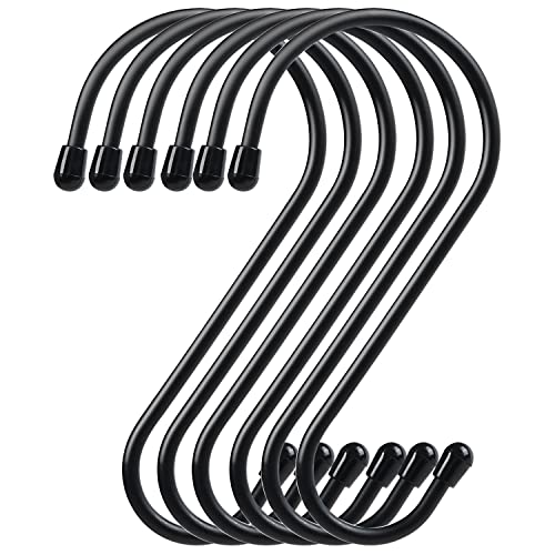12 Pack 6 Inch S Hooks, Large S Hooks with Rubber Stopper Heavy Duty Metal S Hook, for Indoor or Outdoor, S Hooks for Hanging Plants, Birdhouse, Pan, Cups, Bags, Jewelry, Towels - color: Black, size: 6 Inch