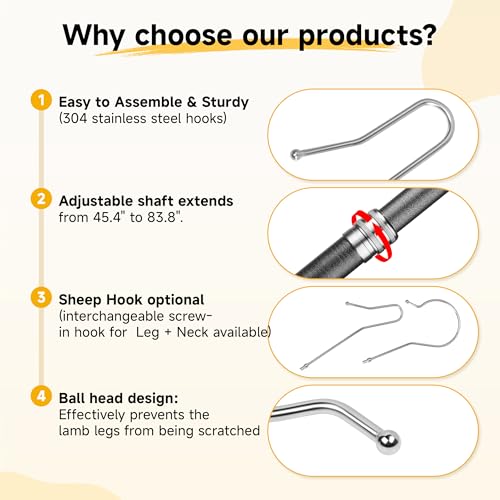 Lightweight Sheep Catcher Hook, 45"Carbon Shaft Leg Neck Goat Grabber Crook