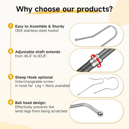Lightweight Sheep Catcher Hook, 45"Carbon Shaft Leg Neck Goat Grabber Crook