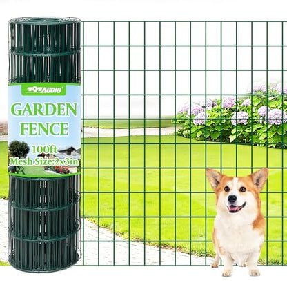 Green PVC Coated Welded Wire Fencing,2"x3" 16 Gauge,48inch H x 100ft L Garden Wire Fence Roll,2/3/4/5/6ft Tall x 50/100 ft Long Hardware Cloth Metal Mesh for Yard,Farm,Chicken,Dog,Vegetable Protection - color: Green, size: 2"x3" 48inx100ft