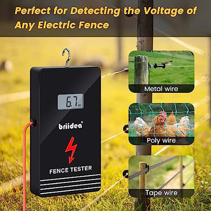 Electric Fence Tester, briidea 300V-15000V Electric Fence Voltage Tester with LCD Large Display & Low Battery Reminder, Designed for Your Fence Voltage Troubleshooter, Portable & Easy to Use (MK-034)