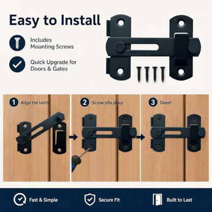 2 Pack 180° Flip Barn Door Latch, Matte Black Stainless Steel Gate Latch with Mounting Screws and 4 Spare Screws for Sliding Barn Doors, Fence Gates, Sheds, Cabinets and Windows