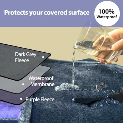 YISURE Waterproof Reversible Blanket for Bed King Size, 90"x80", Stain Proof Leakproof Bed Cover, Washable, Reusable, Protects Beds & Furniture from Spills, Stains & Splashes (Grey/Violet) | Large QueenSize Water Proof Reversible Intimacy blanket Bed Cove